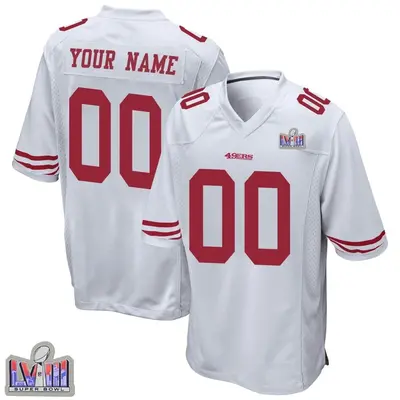 Men's Game Custom San Francisco 49ers White Super Bowl LVIII Patch Jersey