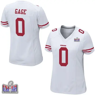 Women's Game Russell Gage San Francisco 49ers White Super Bowl LVIII Patch Jersey