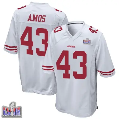 Youth Game Adrian Amos San Francisco 49ers White Super Bowl LVIII Patch Jersey