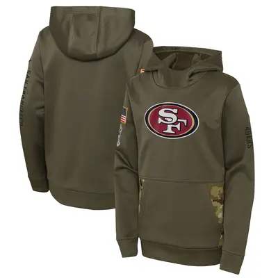 Youth San Francisco 49ers Olive 2022 Salute to Service Performance Pullover Hoodie